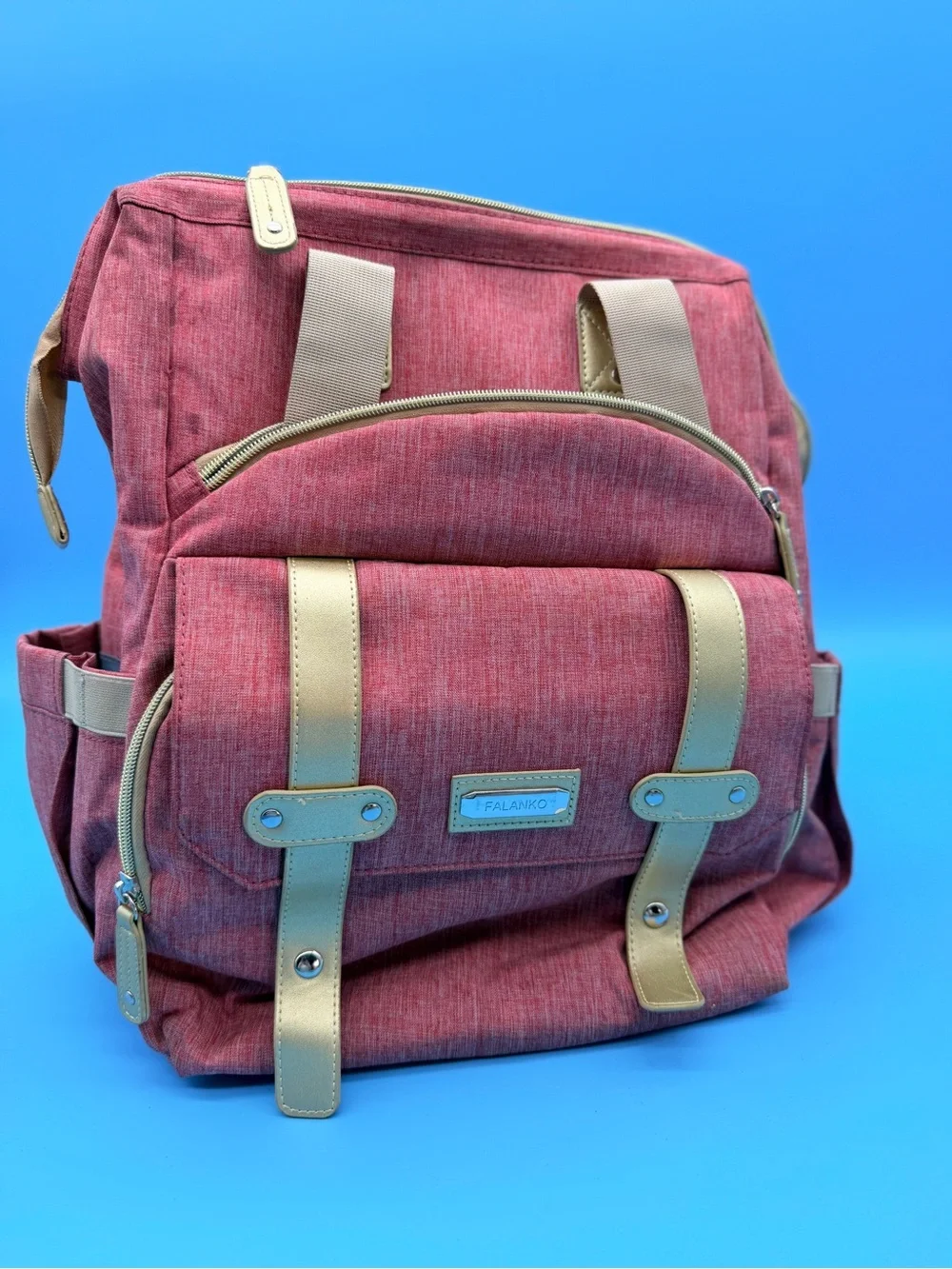 Falanko Diaper Bag Backpack Pink Baby Travel Backpack Large Multi Pocket EUC